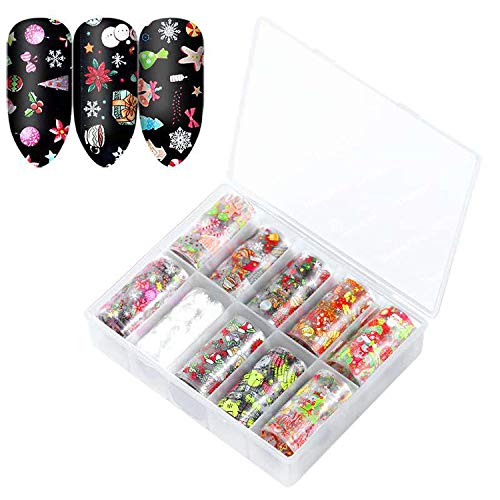 ANEWISH 10 Rolls Nail Sticker Transfer Foil Set Laser Glitter Tips Nail Art Manicure Christmas Decoration