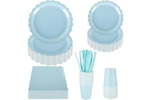 PHUNAT Blue Party Tableware Set, 125PCS Baby Blue Paper Plates and Napkins, Disposable Party Tableware Set 25 Guests, Baby Blue Party Decorations for Table Decorations