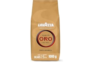 Lavazza, Qualità Oro, Coffee Beans, Ideal for Bean to Cup Machine and a Filter Coffee Machine, with Fruity and Flowery Aromatic Notes, 100% Arabica, Intensity 5/10, Medium Roast, 1 Kg