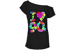 Party HuB Ladies I Love The 80's T-Shirt Fancy Dress Costume Neon Festival Women's Outfit UK Size 8-26
