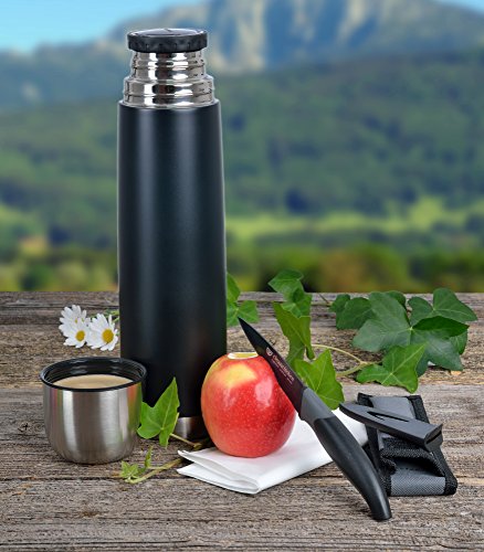 Isolierflasche 1 L , Dichter Drehverschluss farbig inkl. Allzweckmesser, Farbauswahl:C1 schwarz - 4