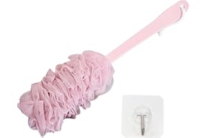 NWVUOP Back Scrubber Long Handle Loofah Bath Brush for Shower, 17 Inches Back Brush Shower Sponge on a Stick(Pink)