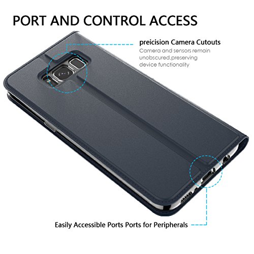 Moonmini Samsung Galaxy S8 Lederklapp hülle Case Bookstyle Klapphülle Wallet Tasche Flip Tasche mit Kartenfach und Ständer Anti-Rutsch Stoßfest handyhüllen für Samsung Galaxy S8 2017 (Blau) - 6