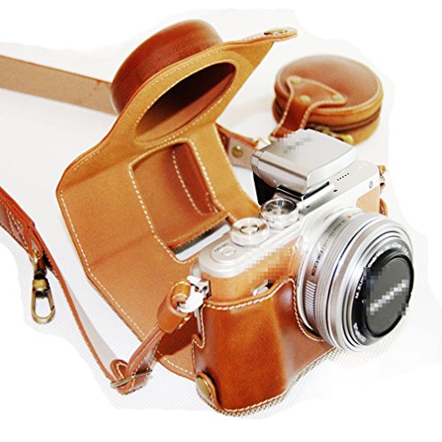 First2savvv marr  n Calidad premium Funda C  mara cuero de la PU c  mara digital bolsa caso cubierta con correa para Olympus PEN E-PL8 EPL8 con lente 14-42mm   pa  o de limpieza XJD-EPL8-HH09G11