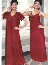 Indiatrendzs Women's Night Dress Mehoon Satin 2pc Set Nighty