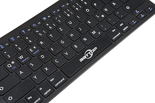 BATTOP Bluethooth Tastatur, QWERTZ Deutsche Layout Tastatur Ultra dünn drahtlose Bluetooth Tastatur Bluetooth 3.0 drahtlose Tastatur für alle Tablet,iPad,Mac,iOS, Android und Windows Geräte – Schwarz - 7