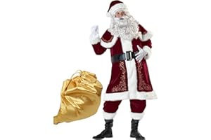 BLUCIELO Weihnachtsmann Kostüm komplett Nikolauskostüm Santa Claus-Erwachsenenkostüm für Weihnachten - Kostüm für Nikolaus Herren & Erwachsene Männer