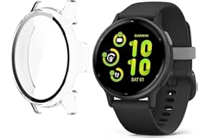 HOMTERN Cases Compatible with Garmin Vivoactive 5,Crystal Clear Hard PC Case with Tempered Glass Screen Protect Film Full Cover Shell Shockproof Scratch-Proof Protective Case