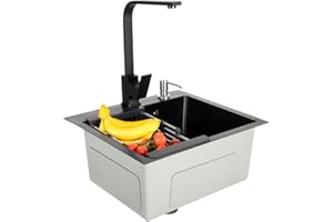 ESYOGEN Edelstahl Einbauspüle Küchenspüle 40 x 45 cm Schwarz Küchenarmatur 360° schwenkbar Unterbauspüle (Spüle + Armatur + Seifenspender, schwarz) (Mit Wasserhahn)