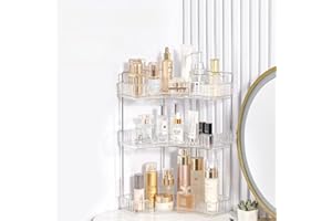 CESTATIVO Organizzatore di Trucco, Organizzatore di Cosmetici ad Grande Capacità, Organizzatore di Profumi, Organizzatore Della Cura Della Pelle per Bagno (3 Strati, Chiaro)