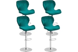 Levoberg 4 pezzi Coprisedia da bar curvo in velluto elasticizzato per sedia da bar con schienale elastico copertura sgabello alto da cucina, blu pavone