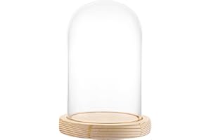 APACALI Campana de cristal decorativa, 17,5 cm de alto, con base de madera, transparente, para objetos de colección, bodas y decoración de mesa