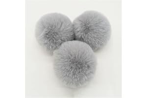 BrightGlow Kunstfell Pompon 8cm Weiche Pompons zum Basteln Groß Pom Pom Bälle Fellbommel Kunstfell-Pom-Poms DIY Pom Pom Bälle Kaninchenfell Bommel für Mützen Beanies Tasche Hellgrau 10 Stück