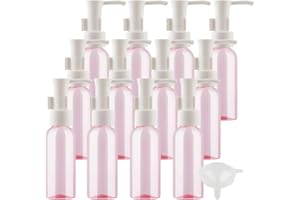 PQPAUTY TIANZD 12 Stück Leere 50 ml Rund Rosa Kunststoff PET Gelspender Pumpflasche Flasche mit Weiß Lotion-Spender Seifenspender Lotionspender für Kosmetik Seife Reinigungsöl Gels Cream