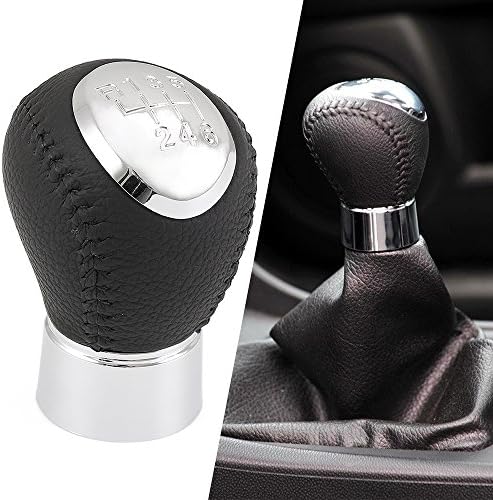 6 Speed Leather Chrome Manual Gear Shift Knob Lever Handle Head Hanball Car Styling Accessories
