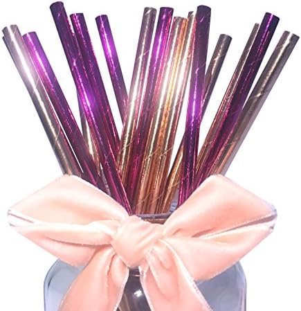 Mix Colors Eco Friendly Alternative Paper Straws To Plastic Straws, Eco Environment Friendly Paper Straws Instead Of Plastic Straws, Reduce The Plastic, To Protect The Environment, Fabulous Paper Straws For Carnival, Celebration, Gathering, Tea Party, Decorative Party With Shiny Pink Metallic Foil Color Paper Straws