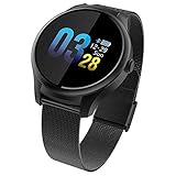 Directtyteam Fitness Armband Touchscreen Mit Pulsmesser GPS Armbanduhr Unisex Edelstahl Schlaftracker Intelligente Armbanduhr Vibrationsalarm KalorienzäHler Smartwatch Blutdruck Wasserdicht IP67 (Schwarz)