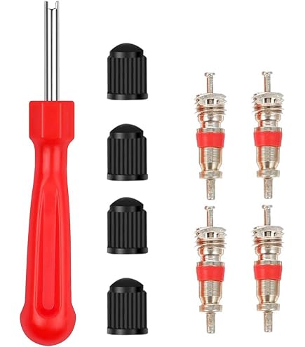 Kit Extracteur De Valves Pour Pneus - 2 Clés (double Et Simple Tête) - Rouge, Métal Robuste, Pour Entretien Voiture - 3