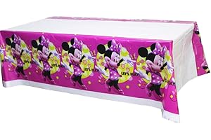 MIZT Tovaglie Plastica 108 X 180 cm Minnie Mouse, Multicolore, Tovaglia Team Minnie, Copritavola in plastica in tema Minnie Per feste di compleanni per bambini, scuola, feste, festival vari