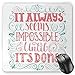 Produktbild BGLKCS Quote Mauspads Mouse Pad, Hand Drawn Swirls and Curls It Seems Impossible Until It's Done, Standard Size Rectangle Non-Slip Rubber Mousepad, Tan Dark Coral and Pale Blue