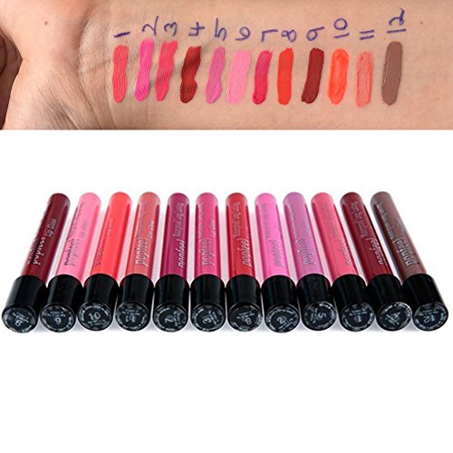 Matt Lipglosse Set ,VALUE MAKERS® Matte Liquid Lipsticks, Set aus 12 verschiedenen Farben mit Aufbewahrungstasche – wasserfest, langanhaltend, cremig – 12er Pack Lippenstifte(NET WT.12 x 4,4 g) - 2