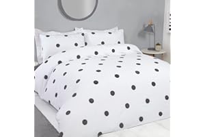 Sleepdown Sznurki w kropki koła biały węgiel miękki przytulny łatwy w pielęgnacji luksusowy poszwa na kołdrę zestaw pościeli z poszewkami na poduszki - podwójny (200 cm x 200 cm)