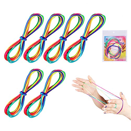 Huker 6 Pezzi Giochi di Corda Arcobaleno Dito Twist Stringa Gioco Catena Giocattoli Educativi per Bambini (Lunghezza 165 cm)