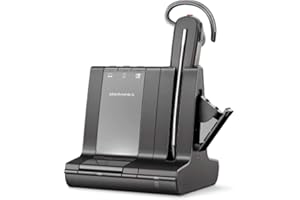 Plantronics Savi W8245 DECT Convertible Mono Headset with Base Station, Overhead Band + Neckband and Ear Hooks, SoundGuard and Battery Charger Compartment - Black