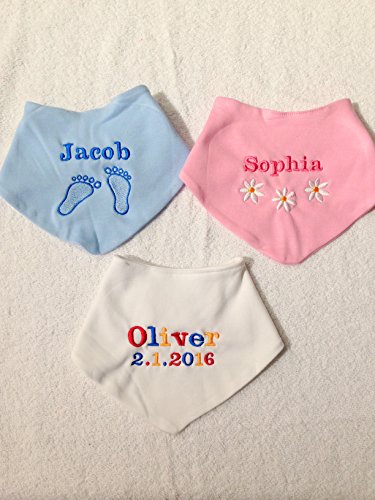 Personalised bandana dribble bib boy girl baby shower pink blue white (pink with daisy)