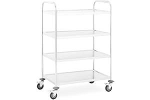 Royal Catering Chariot de Service Desserte Cuisine à roulettes 4 Plateaux RCSW 4 (85x52,5x124cm, capacité de Charge 200 kg, épaisseur des étagères 3cm, écart Entre Les Niveaux 27 cm)