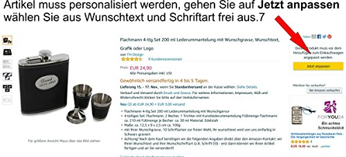 Flachmann 4-tlg.Set 200 ml Lederummantelung mit Wunschgravur, Wunschtext, Grafik oder Logo - 5