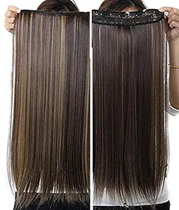 FOK 5 Clip Based Straight Black With Golden Highlight Synthetic Hair Extension - 24 Inch