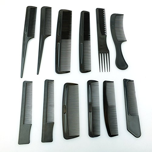 Bid Buy Direct® 12 Stück schwarz Kämme Set – Komplette Serie von verschiedenen Kämme | perfekt für alle Styling Bedürfnisse in der Familie | ideal für Salon-Profis