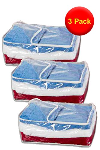 3x Storage Chests - Clear with White Trim - L50xW38xH20cm - Perfect for out of season storage of blankets, bedding and clothing by RUSSEL