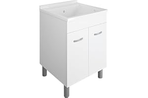 Jo-Bagno.it Armario lavadero grande L 60 P 60 ATHENA con pilozzo y eje de lavado sifón resistente al agua y a la humedad (60 x 60)