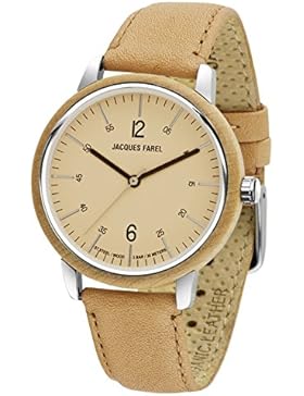 JACQUES FAREL hayfield Nachhaltige Damen Holz-Armbanduhr Ahorn Öko-Leder Nude Analog Quarz Stahl-Gehäuse 3 Bar...