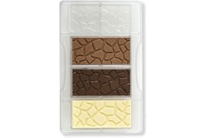 Decora 0050129 Stampo Professionale Cioccolatino Tavoletta Effetto Tartarugato, 4 Cavità, 85 x 42 x h 10 mm, In Policarbonato, Ideale per Realizzare Cioccolatini Lucidi e Croccanti, Design Professionale, Made in Italy