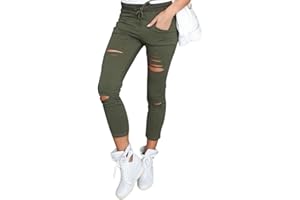 Minetom Skinny Femmes Slim Leggings Déchirés Taille Haute Stretch Crayon Mince Cigare Sportif Pantalons