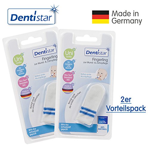 Dentistar® Zahnpflege-Fingerling 2er-Set – Zahnreinigung für Babys 0- 12 Monate – antibakterielles Mundpflegeset – Made in Germany - 2