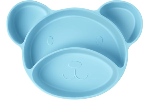 Vicloon Assiette à Ventouse pour Bébé,Vaisselle Silicone pour Bébé sans BPA Suction Plate pour Lave Vaisselle et au Micro Nndes, Ventouse avec Antidérapante (Bleu Clair)