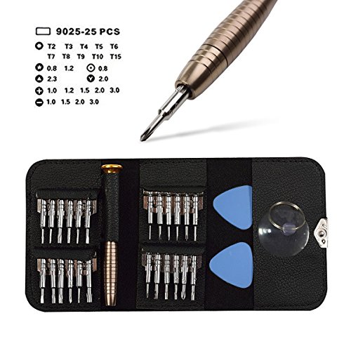Wartoon Mini Schraubendreher Set 25-teilig Werkzeugset für PC Brillen Handy Laptop Kameras Brillen Uhren Spielzeug Schmuck (Schlitz, Kreuzschlitz, Torx) in Lederetui