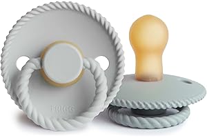 FRIGG Rope Schnuller 2 Packung | Latex Schnuller | BPA-Frei | Hergestellt in Dänemark | Symmetrischer Sauger in Kirschform (French Gray/Silver Gray, Größe 1 (0-6 Monate))