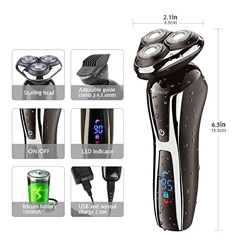 SURKER RSCW-9588 Wet & Dry Rotary 3-D Schwimmkopf, 3 in 1 Rasier- und Trimmset, GS oder UL Adapter mit USB Connect Ganzkörper IPX5 Wasserdichte Rasierer, Niedrige Geräusche Wiederaufladbare Haare Timmer, Nasen- / Ohr Haarschneider, Rasierer mit Deluxe Travel Beutel Schwarz - 2