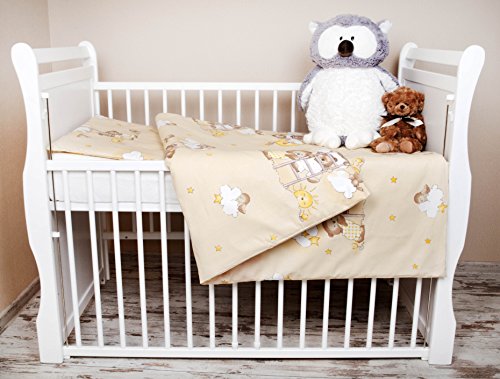 2 tlg. Bettwäsche Baby Bettset Bär auf der Leiter Ecru Größe 100x135 cm (40x60 cm)