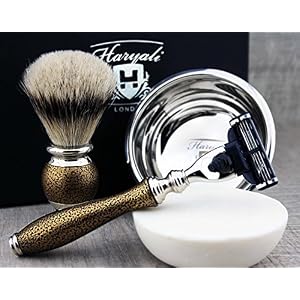 Haryali London 6Pc Mens Shaving Kit 3 Edge Razor, Silver Tip Badger Hair Brush, Bowl, Stand, Soap and Alum Perfect Set… - Image 4