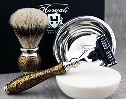 Haryali London 6Pc Mens Shaving Kit 3 Edge Razor, Silver Tip Badger Hair Brush, Bowl, Stand, Soap and Alum Perfect Set… - Image 5