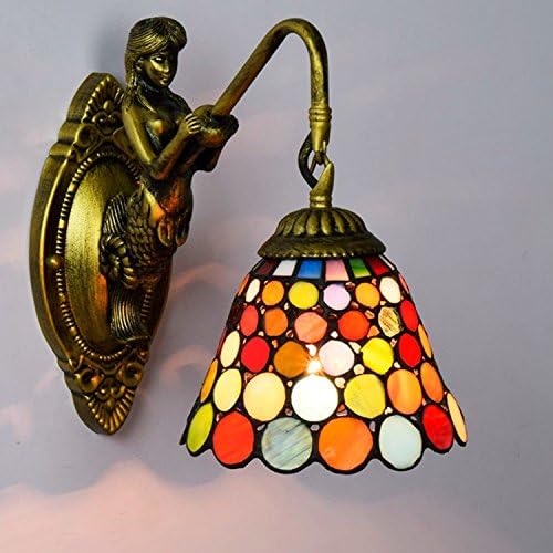 European creative Tiffany style wall lamp E27 bulb single head double Mermaid bronze stained glass living room bedroom bar restaurant decorative lighting,Double