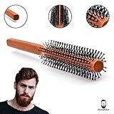 Männer Rundbürste 32 mm Ø für den Bart und kurze Haare | Bartbürste für den Mann | Föhnbürste mit speziellen Noppen | rund Haarbürste aus Holz