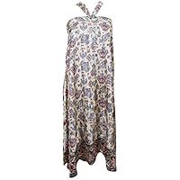 Mogul Interior Womens Beige Silk Sari Wrap Skirt 2 Layer Reversible Elegant Printed Wrap Around Skirts