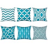 Topfinel 6er Set Kissenbezüge 45x45 cm Qualitäts Kissenhüllen in Segeltuch mit Geometrischen Mustern für Sofa Auto Terrasse Zierkissenbezüge Serie Türkis und Weiß Topfinel 6er Set Kissenbezüge 45x45 cm Qualitäts Kissenhüllen in Segeltuch mit Geometrischen Mustern für Sofa Auto Terrasse Zierkissenbezüge Serie Türkis und Weiß
